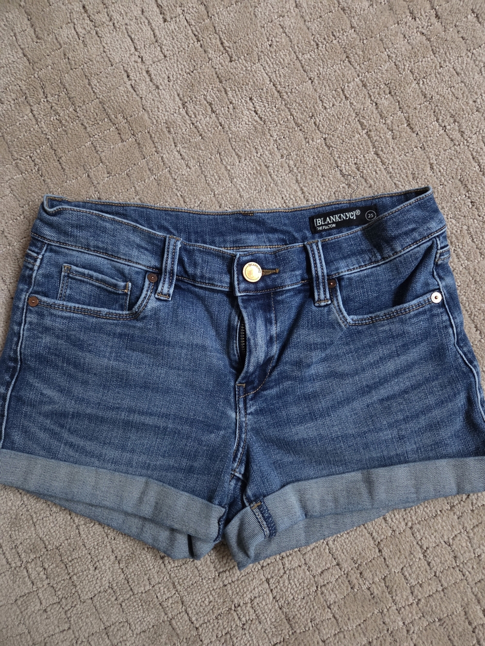 Blank NYC The Fulton Blue Denim Shorts with Contrast Stitching